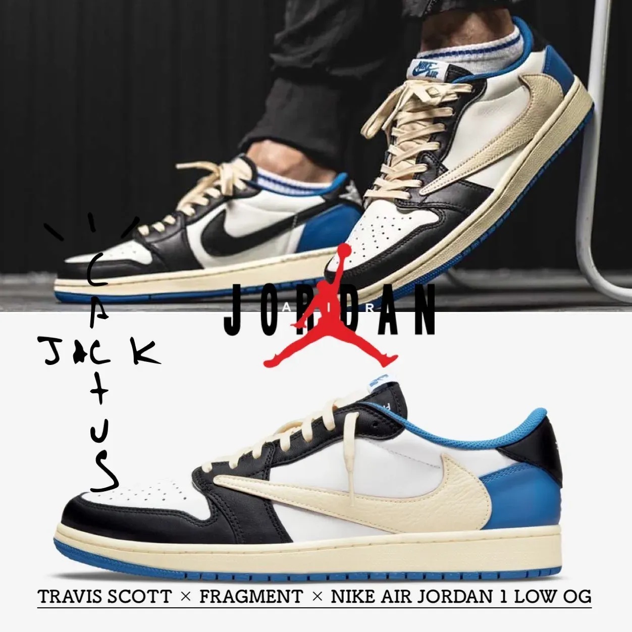 【人気急上昇で入手困難!】トラビススコットxナイキエアジョーダン1 ローカット「ミリタリーブルー」Travis Scott x Nike Air Jordan 1 Low "MILITARY BLUE''