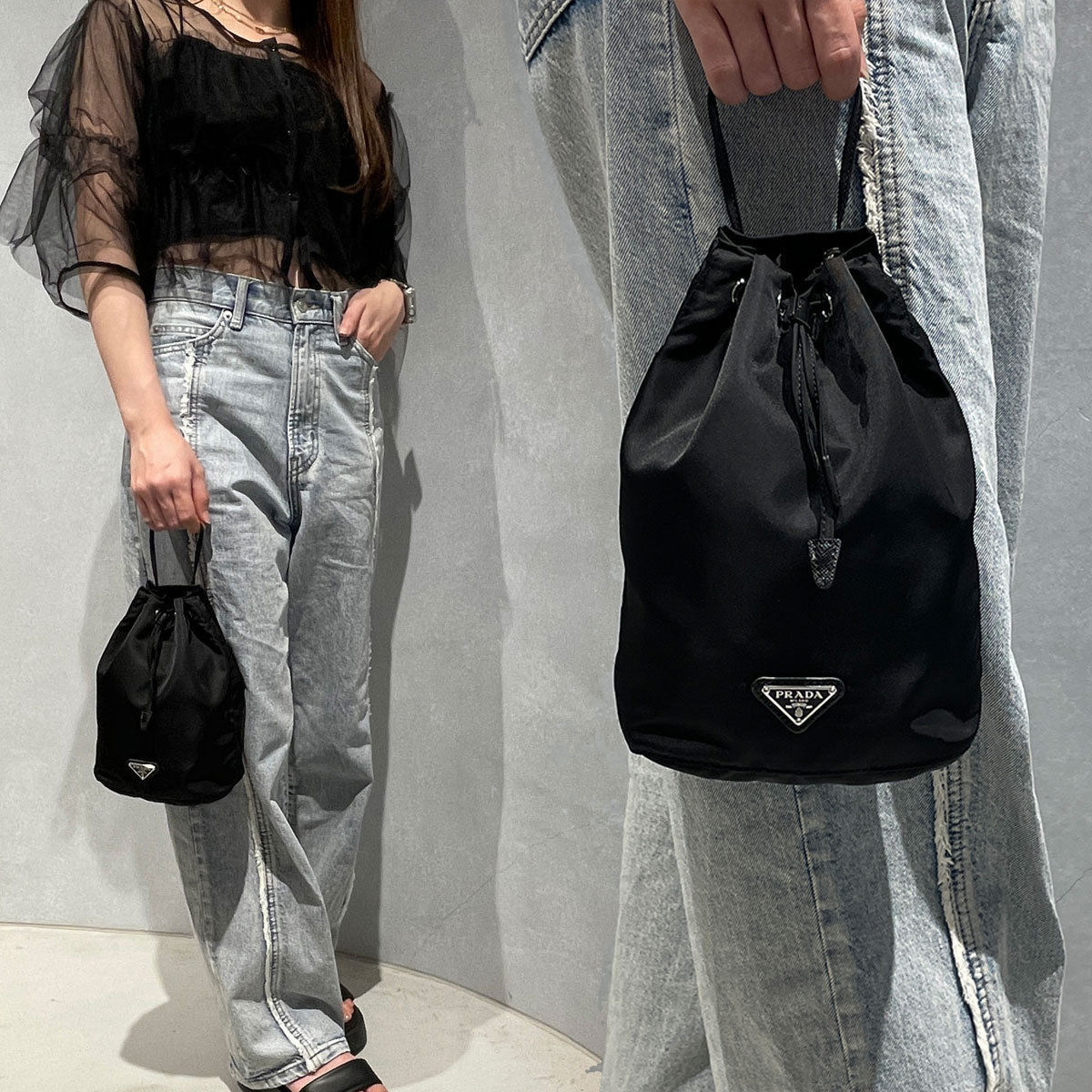 PRADA ナイロン 巾着ポーチ 三角ロゴ 1NA369