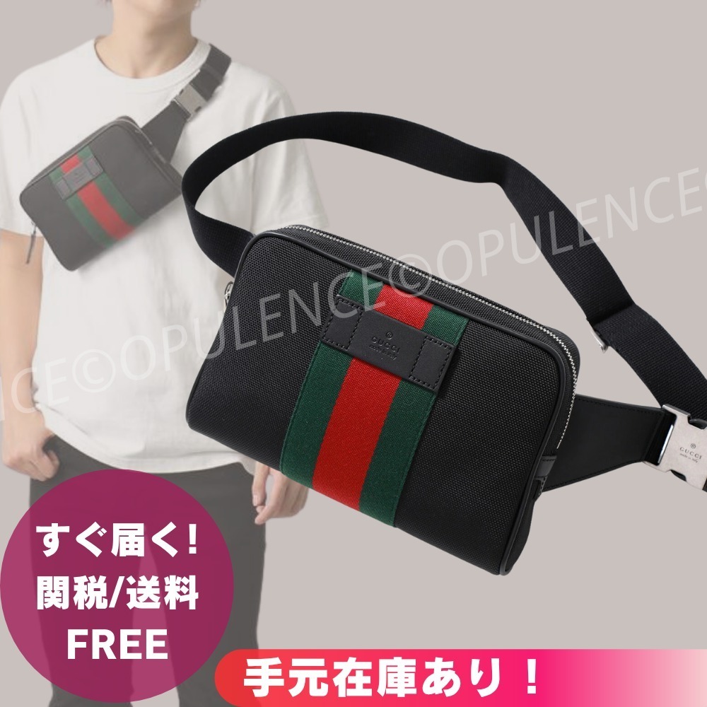 GUCCI グッチ セール ストライプ ベルト/バム/ボディバッグ 黒