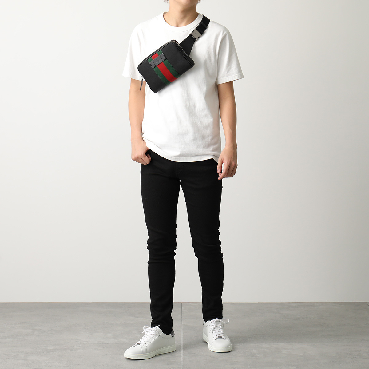 GUCCI グッチ セール ストライプ ベルト/バム/ボディバッグ 黒