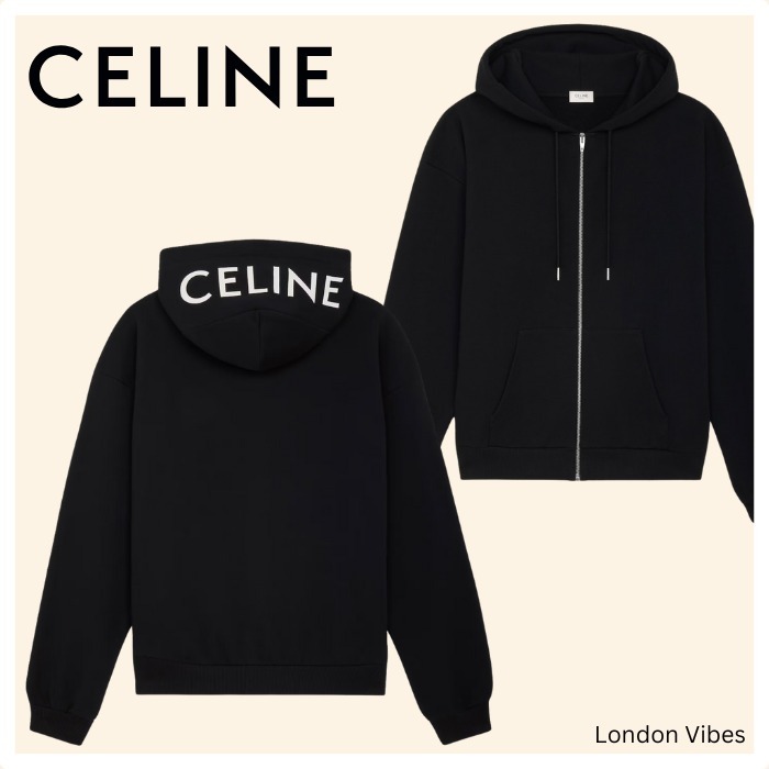CELINE ルーズ フーディー / コットンフリース 黒