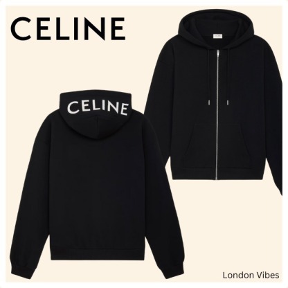 CELINE ルーズ フーディー / コットンフリース 黒