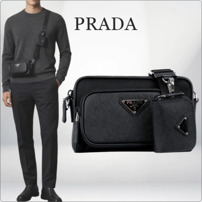 送料関税込☆PRADA Re-Nylon x レザー ショルダーバッグ☆超人気