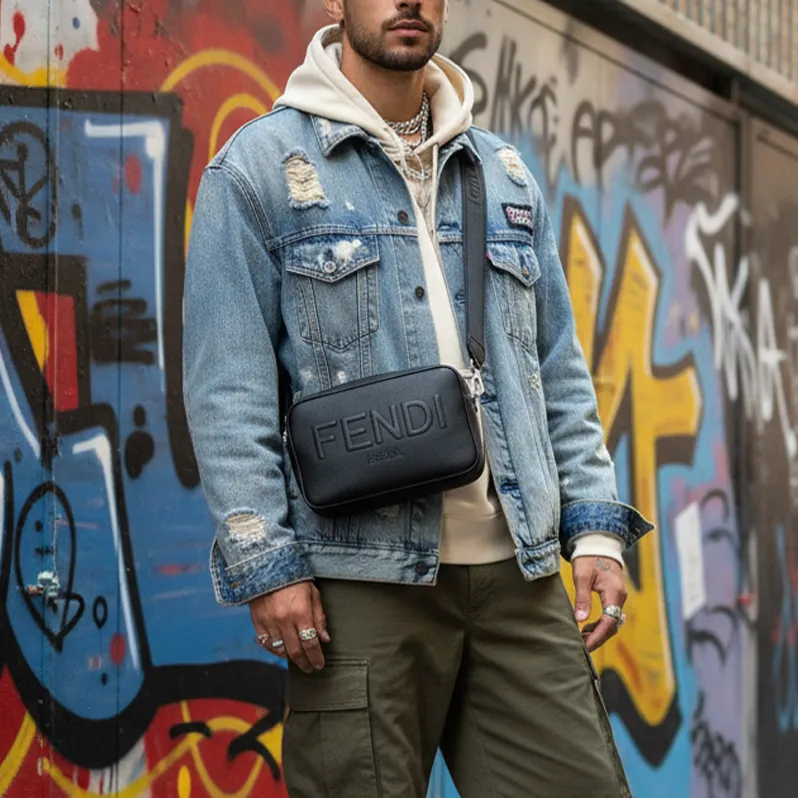 ◆FENDI ROMAカメラケース ブラックレザーバッグ