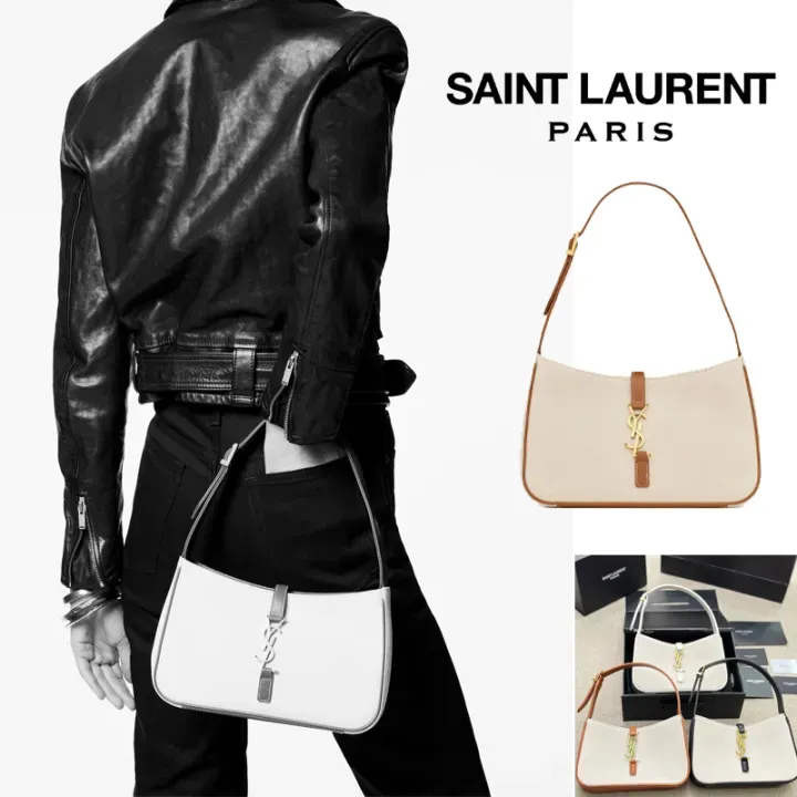 SAINT LAURENT LE 5 7 キャンバスとレザーのハンドバッグ