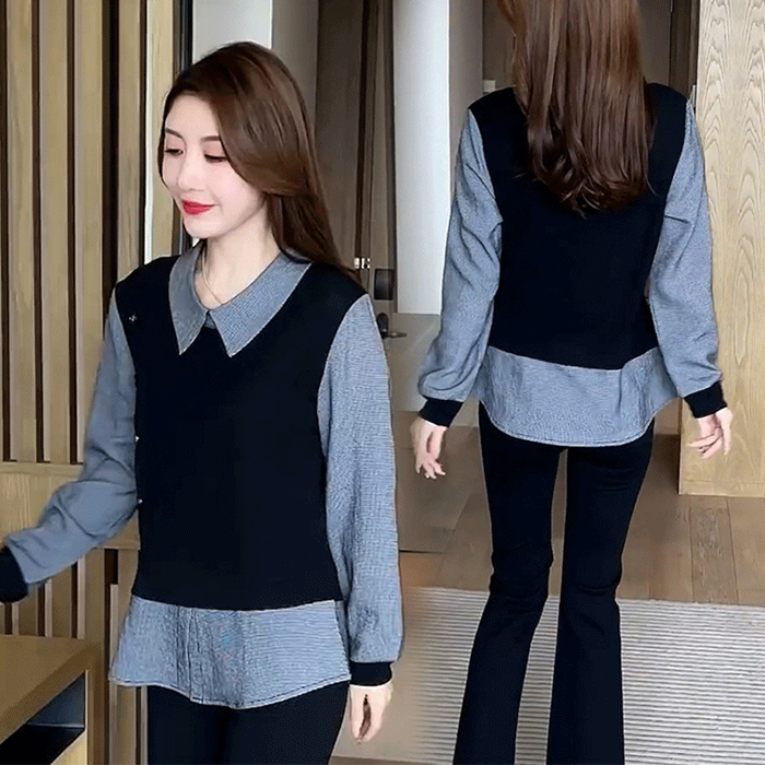 Slimming fashionable fake two-piece top