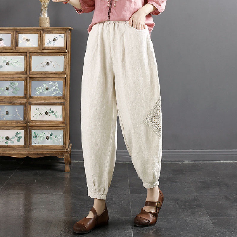 Lace patchwork embroidered harem pants