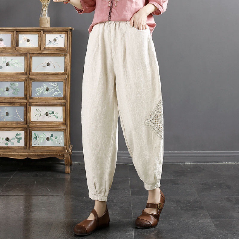Lace patchwork embroidered harem pants