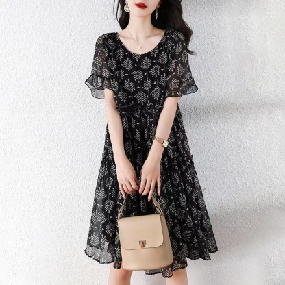 Mid-Length Loose Slimming Floral Dress