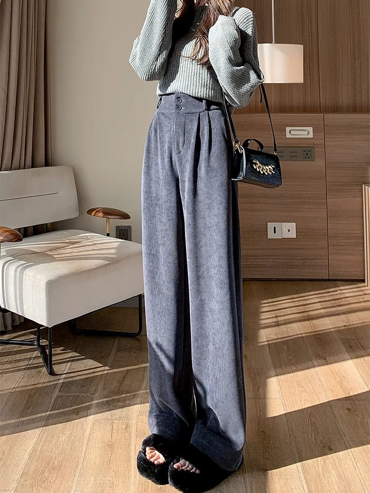 Corduroy Pants Women Straight Wide Leg Pants