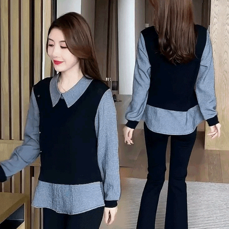 Slimming fashionable fake two-piece top