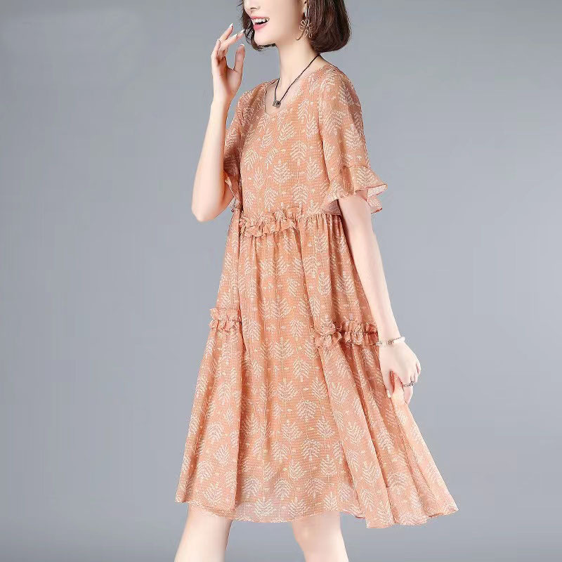 Mid-Length Loose Slimming Floral Dress
