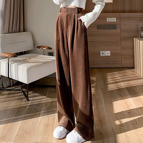 Corduroy Pants Women Straight Wide Leg Pants