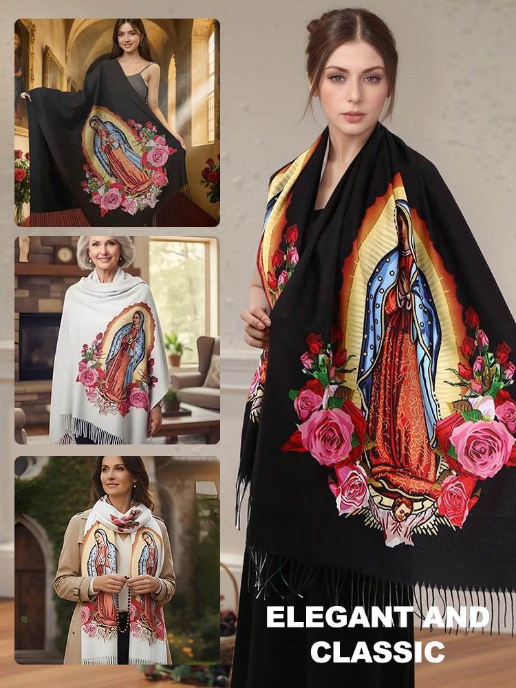 "Prosperity and Peace" Madonna Embroidered Cashmere Scarf