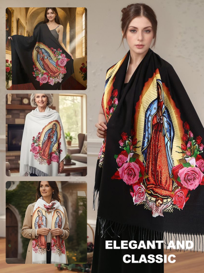 "Prosperity and Peace" Madonna Embroidered Cashmere Scarf