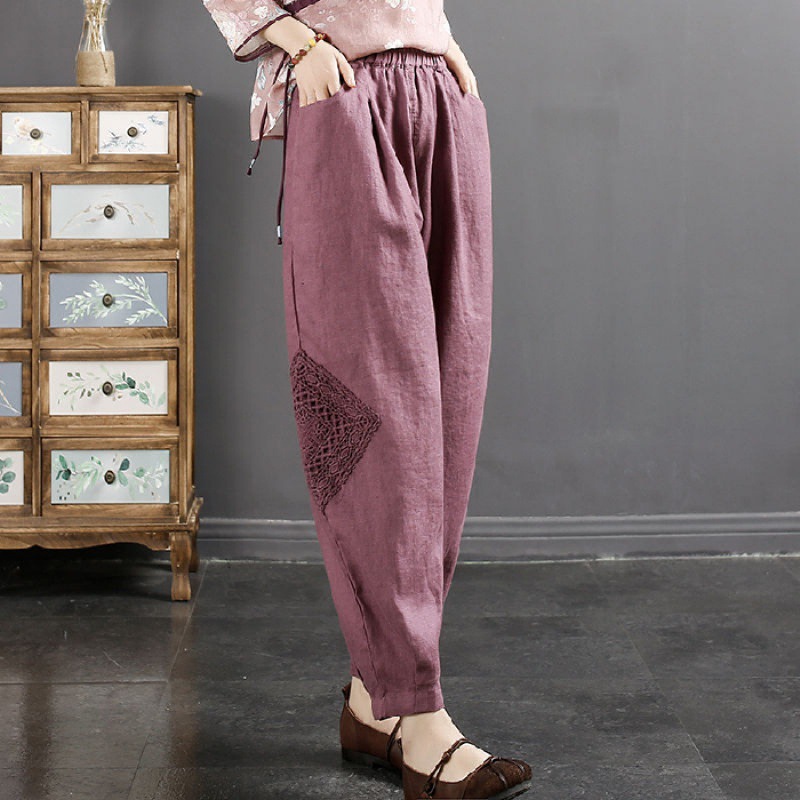 Lace patchwork embroidered harem pants