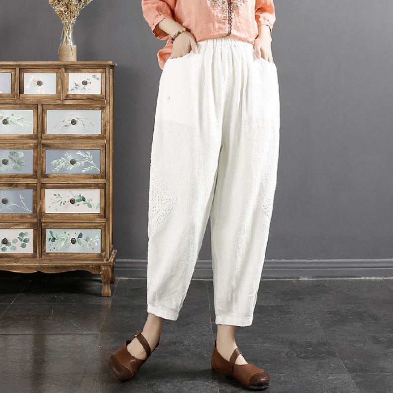 Lace patchwork embroidered harem pants