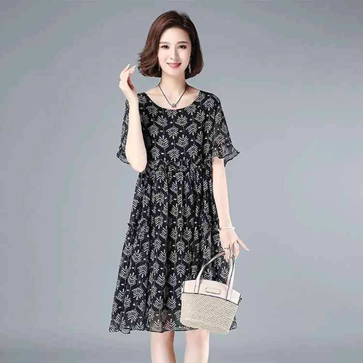 Mid-Length Loose Slimming Floral Dress