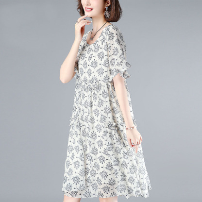 Mid-Length Loose Slimming Floral Dress
