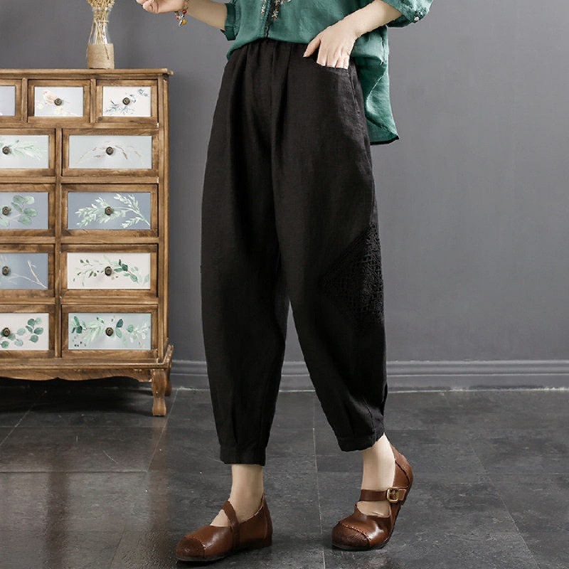 Lace patchwork embroidered harem pants