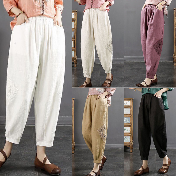 Lace patchwork embroidered harem pants