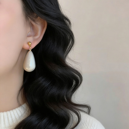 「珍珠星願」大水滴珍珠耳墜｜法式優雅耳環