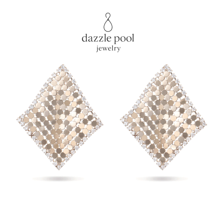 魔毯耳墜｜鋯鑽菱形耳墜｜S925銀針，3.9克重