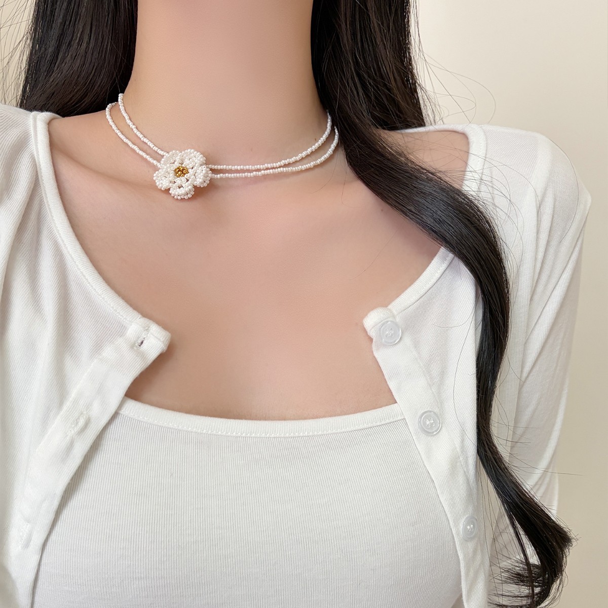 手工編織｜米珠花朵耳環｜仙女氣質