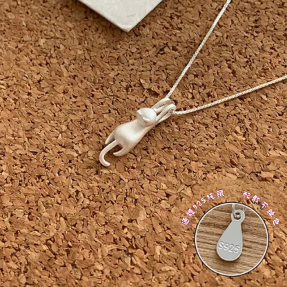 萌動貓咪｜簡約純銀貓咪鎖骨鍊 45公分