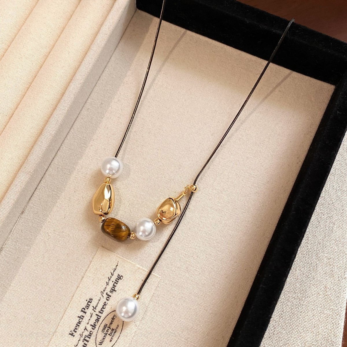 虎眼石拼色串珠珍珠毛衣鏈