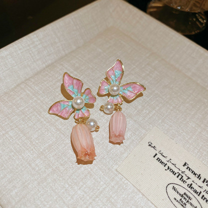 莫奈花园油画风爱心花朵珍珠耳环时尚气质耳钉法式甜美小清新耳饰