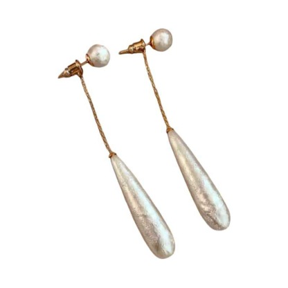 法式優雅美學~紋理水滴珍珠耳環女高级感設計两戴式耳钉耳飾