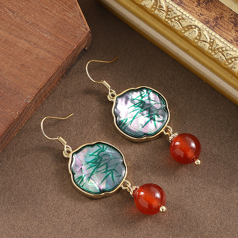 vintage古風貝殼瑪瑙流蘇耳環輕奢優雅高級感顯臉瘦耳飾女