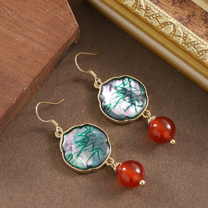 vintage古風貝殼瑪瑙流蘇耳環輕奢優雅高級感顯臉瘦耳飾女