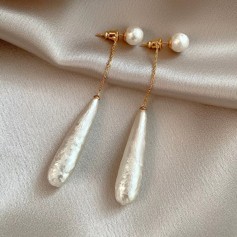 法式優雅美學~紋理水滴珍珠耳環女高级感設計两戴式耳钉耳飾