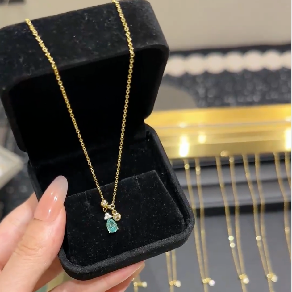 淺海·藍水滴｜9A鋯石Y字項鏈｜40cm+5cm抽拉鏈條