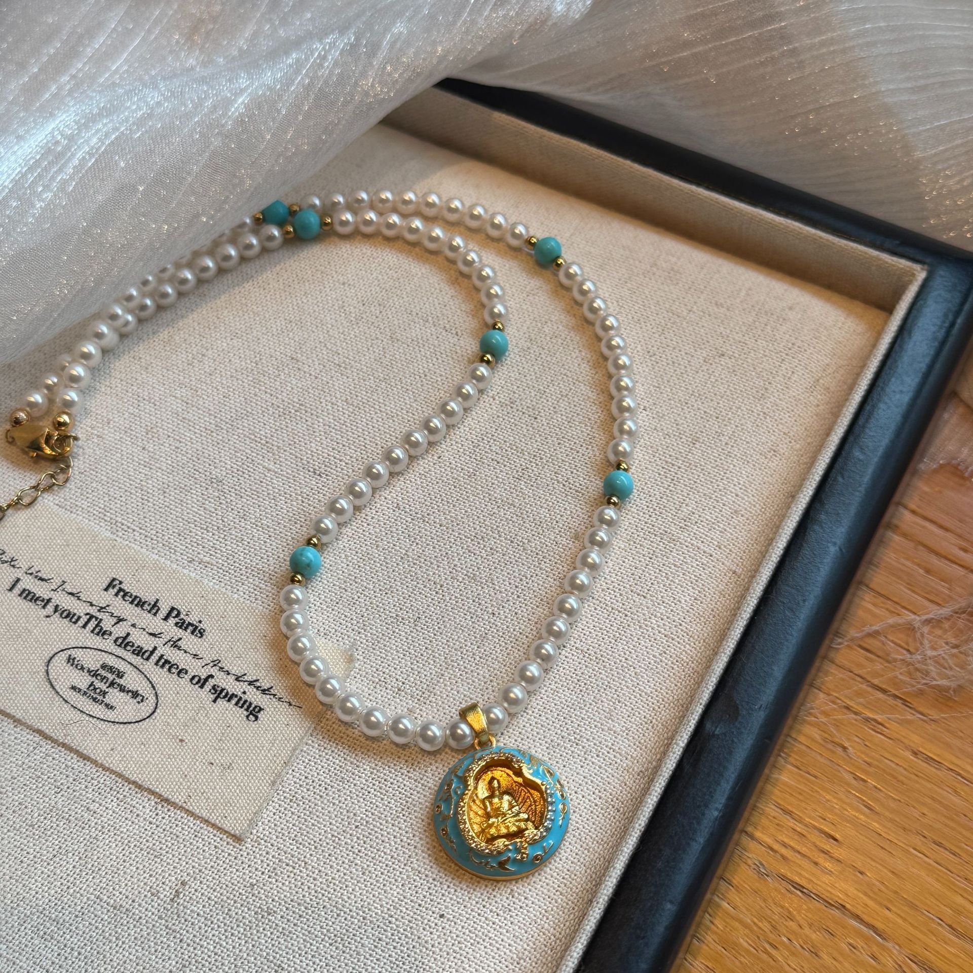 無量佛绿松石珍珠項鏈｜新年轉運｜國風項鏈長50公分