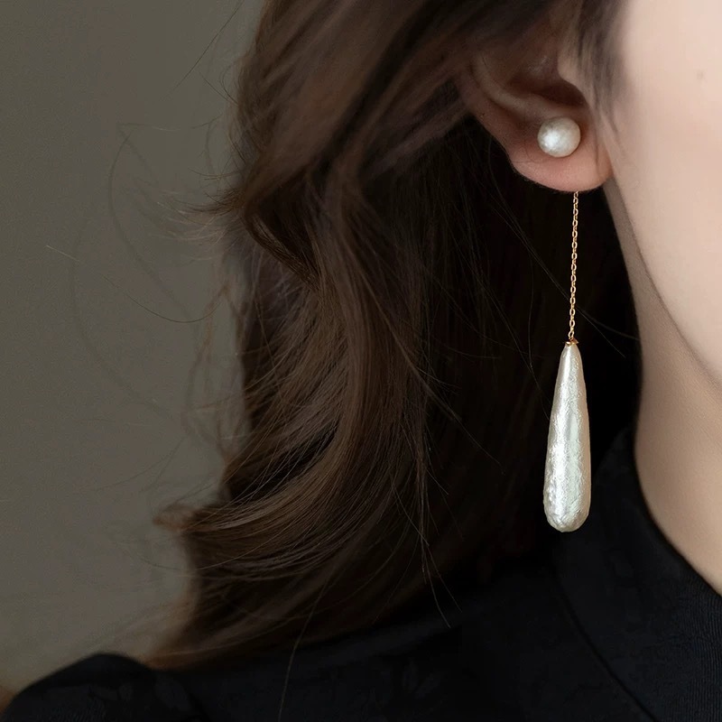 法式優雅美學~紋理水滴珍珠耳環女高级感設計两戴式耳钉耳飾