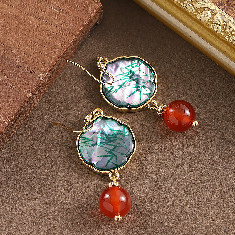 vintage古風貝殼瑪瑙流蘇耳環輕奢優雅高級感顯臉瘦耳飾女