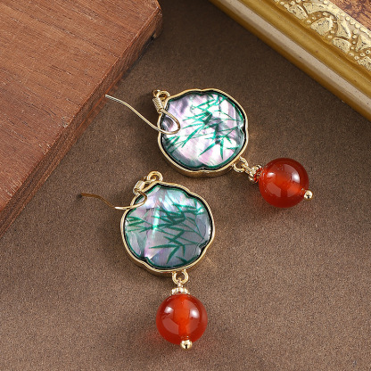 vintage古風貝殼瑪瑙流蘇耳環輕奢優雅高級感顯臉瘦耳飾女