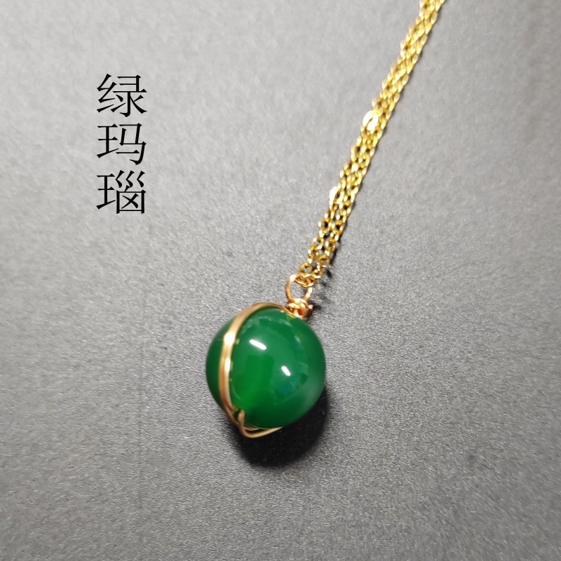 天然水晶红玛瑙項鍊｜海蓝宝珠子吊墜