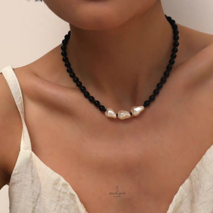 夏夜黑白頌｜巴洛克黑珍珠磁吸項鍊｜長40公分+5公分