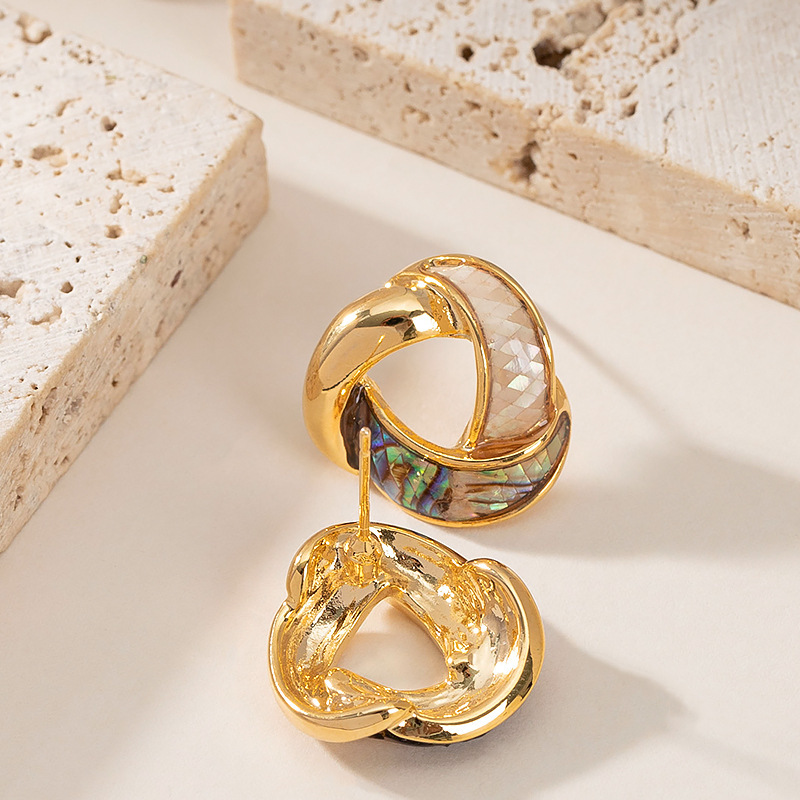 銀針法式優雅精緻小香風滴油天然鮑魚貝耳釘女小衆個性設計感耳飾