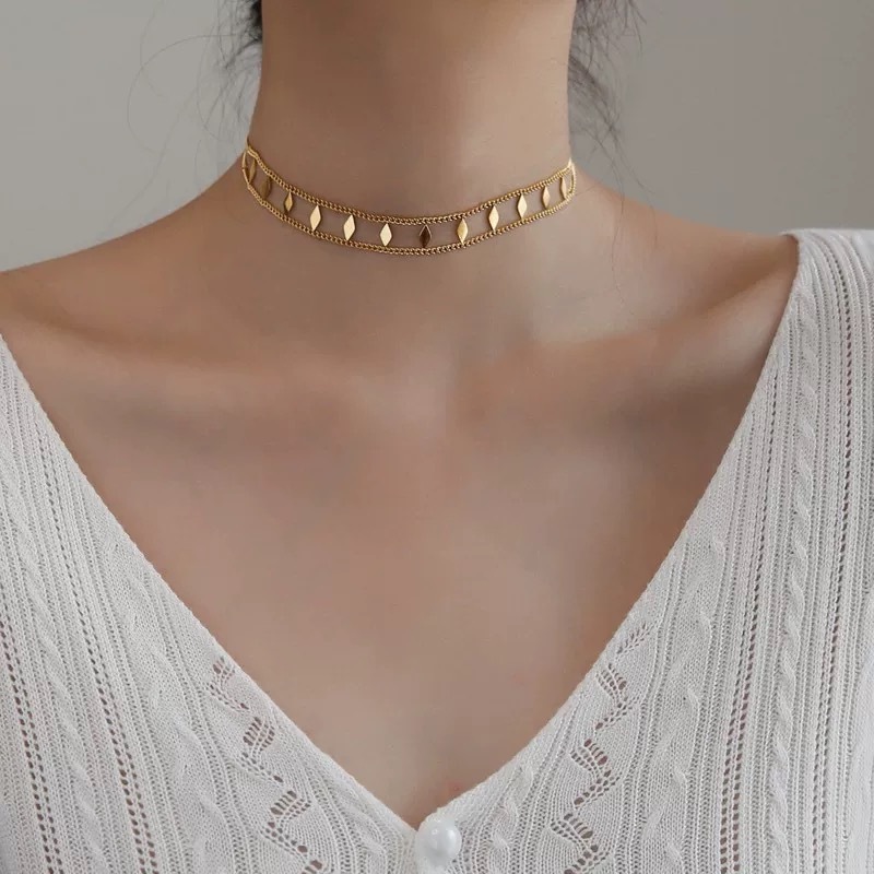 微光稜鏡｜菱形超閃碎亮片雙層項鍊鎖骨鏈｜choker