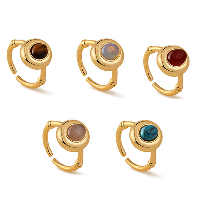 松石戒指虎眼石食指戒開口設計可疊戴個性復古可調節指環