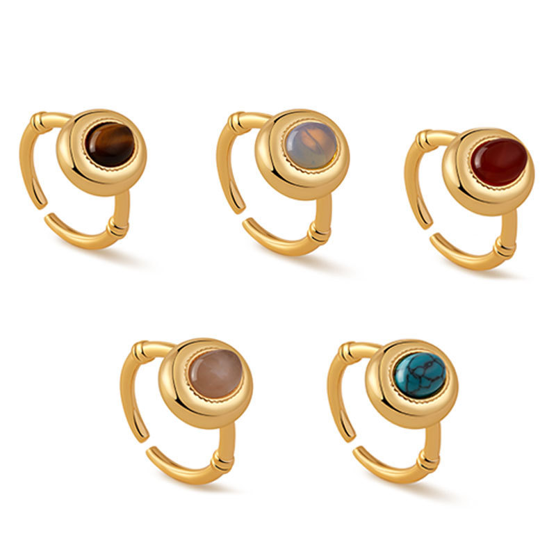 松石戒指虎眼石食指戒開口設計可疊戴個性復古可調節指環