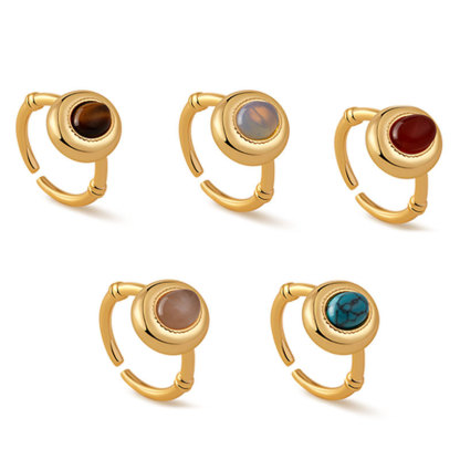 松石戒指虎眼石食指戒開口設計可疊戴個性復古可調節指環