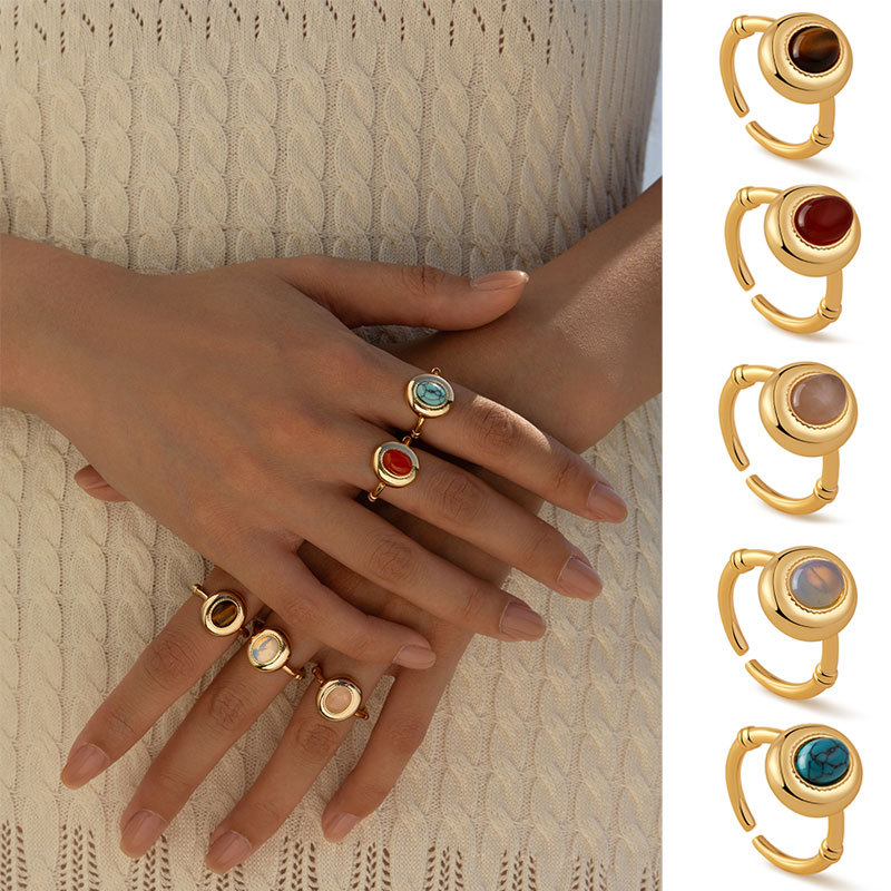 松石戒指虎眼石食指戒開口設計可疊戴個性復古可調節指環