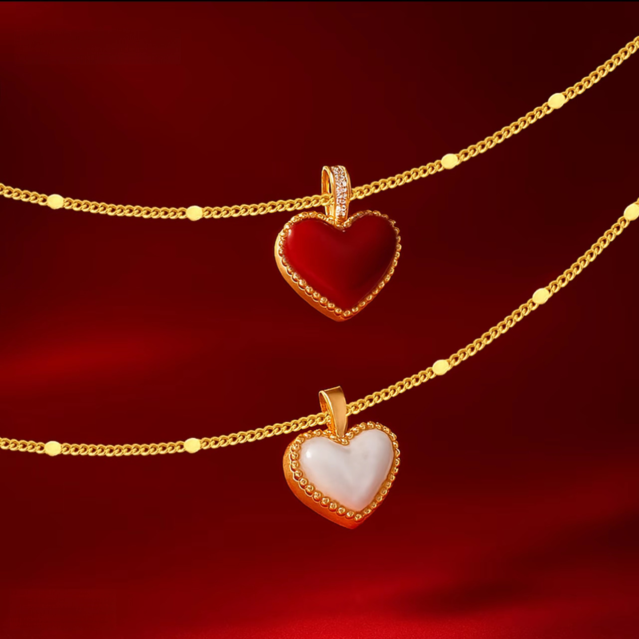 雙面愛心項鍊｜滴油貝母鑲嵌工藝