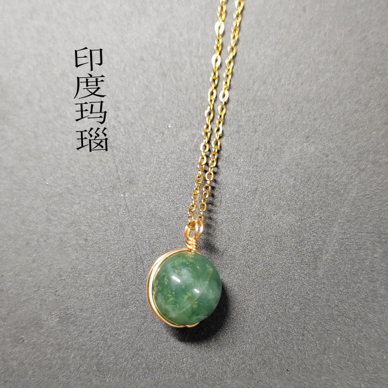 天然水晶红玛瑙項鍊｜海蓝宝珠子吊墜